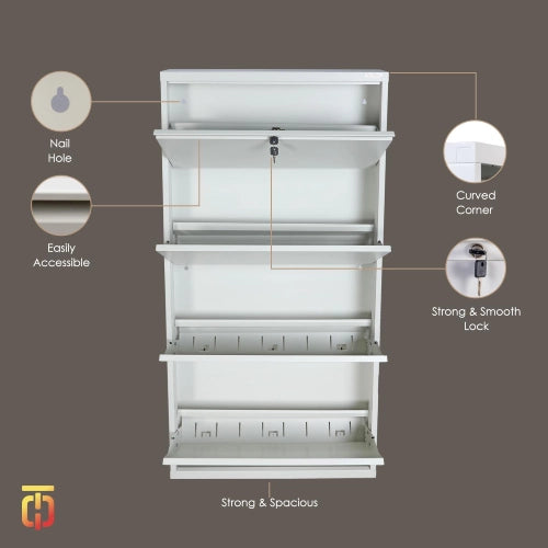 4 Door metal shoe rack 3 pair