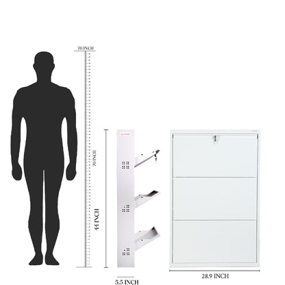 3-Door Metal Shoe Rack–Compact 3-Pair Shoe Cabinet (White)